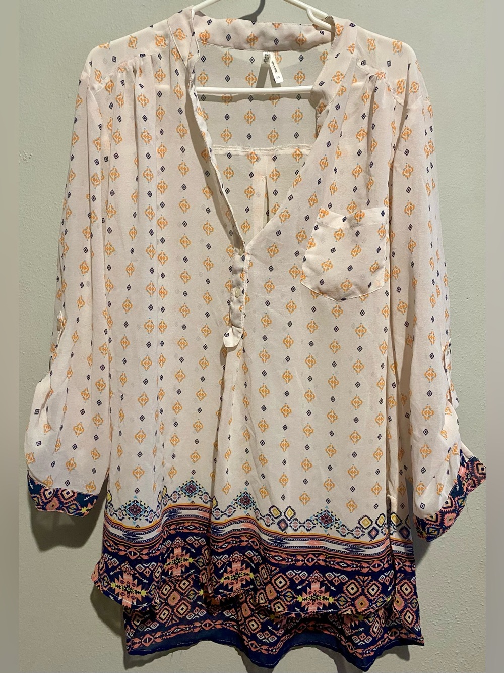 Women's Cream Boho Sheer Printed Tunic Top - Live 4 Truth